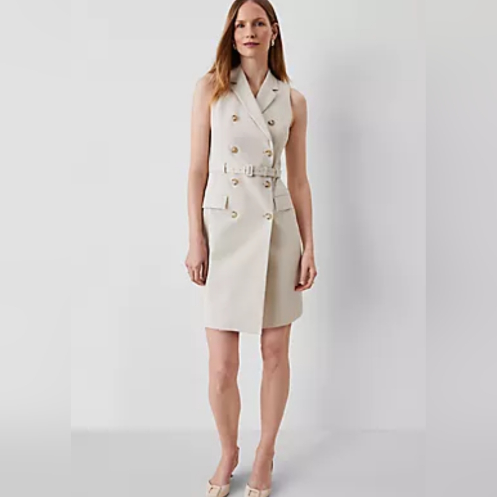 Ann Taylor Ivory Double-Breasted Mini Dress